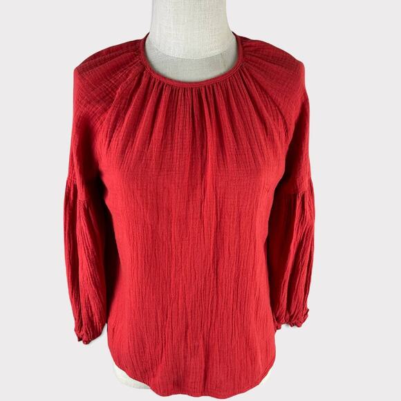 Universal Thread Womens XS Red Top Button Back Closure Puff 3/4 Sleeve - Picture 1 of 8